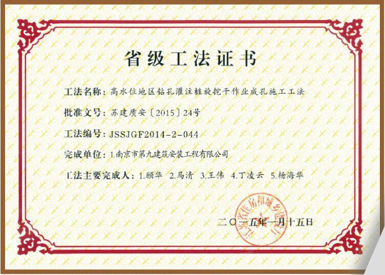 省級工法-高水位地區(qū)鉆孔灌注樁旋挖干作業(yè)成孔施工工法-第1張圖片-南京九建